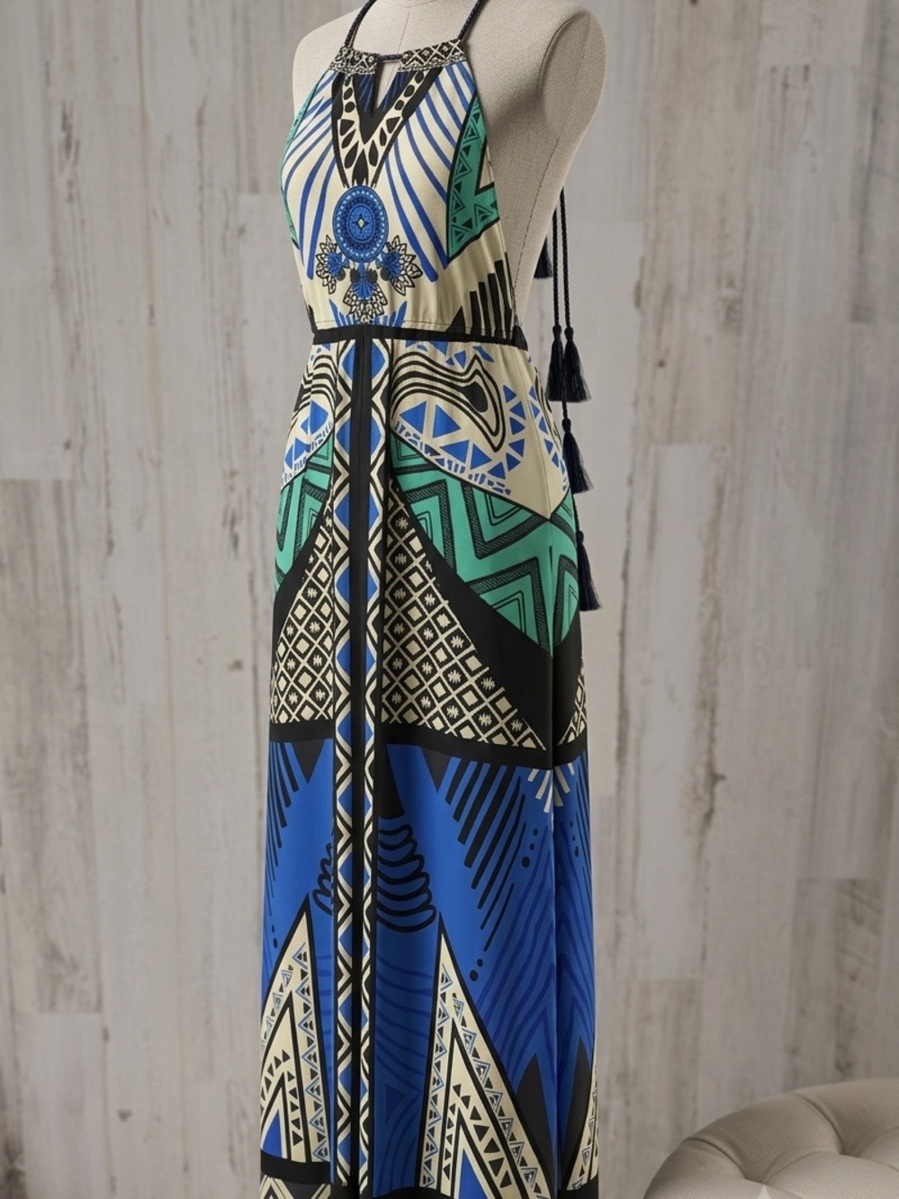 Flying Tomato Geometric Tribal Print Halter Maxi Dress Size Large